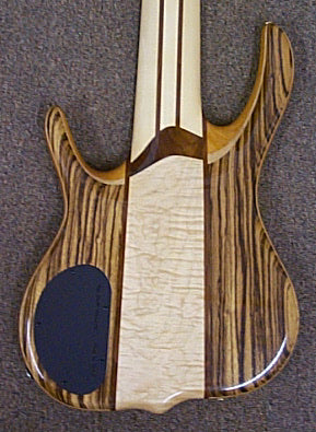 Zebrawood — BSR6EG — Zebrawood Top & Back ~Rear View~ Displaying the Smith heelless cutaway Neck-thru design.