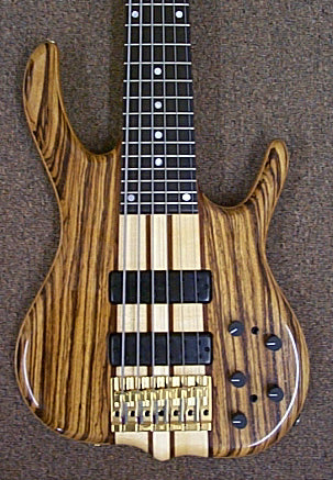 Zebrawood — BSR6EG — Zebrawood Top & Back ~Rear View~ Displaying the Smith heelless cutaway Neck-thru design.